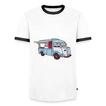 Food truck c - Men's Ringer Shirt - white/black - Front - AI Model Female 172 light (172cm) & AI Model Male 178 dark (178cm)