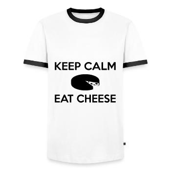 KEEP CALM ESSEN KÄSE MEHRFARBIGER VEKTORKÄSE KÄSE - Männer Kontrast-T-Shirt - Weiß/Schwarz - Vorne - AI Model Female 172 light (172cm) & AI Model Male 178 dark (178cm)