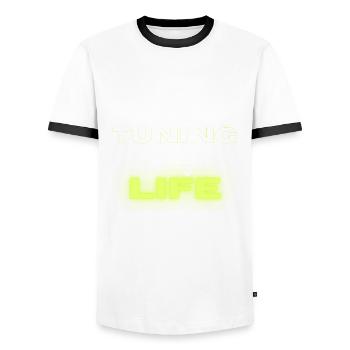 Tuning is my life - Men's Ringer Shirt - white/black - Front - AI Model Female 172 light (172cm) & AI Model Male 178 dark (178cm)