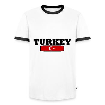 Turkey - Men's Ringer Shirt - white/black - Front - AI Model Female 172 light (172cm) & AI Model Male 178 dark (178cm)
