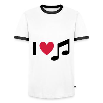 Ich liebe Musik (Herz, Note) - Männer Kontrast-T-Shirt - Weiß/Schwarz - Vorne - AI Model Female 172 light (172cm) & AI Model Male 178 dark (178cm)