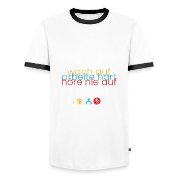 arbeite hart-hör nie auf-wiederhols - Männer Kontrast-T-Shirt - Weiß/Schwarz - Vorne - AI Model Female 172 light (172cm) & AI Model Male 178 dark (178cm)