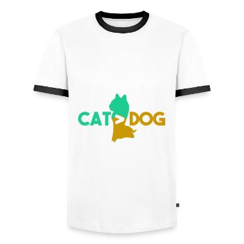 Katze > Hund - Männer Kontrast-T-Shirt - Weiß/Schwarz - Vorne - AI Model Female 172 light (172cm) & AI Model Male 178 dark (178cm)