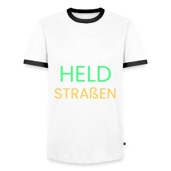 Held auf den Straßen - Männer Kontrast-T-Shirt - Weiß/Schwarz - Vorne - AI Model Female 172 light (172cm) & AI Model Male 178 dark (178cm)