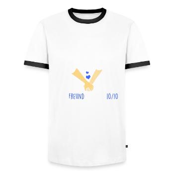 Mein Freund ist eine 10/10 - Männer Kontrast-T-Shirt - Weiß/Schwarz - Vorne - AI Model Female 172 light (172cm) & AI Model Male 178 dark (178cm)