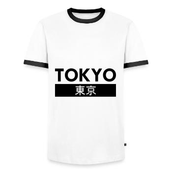 Tokyo et Tokyo en écriture japonaise - T-shirt contrasté Homme - blanc/noir - Devant - AI Model Female 172 light (172cm) & AI Model Male 178 dark (178cm)