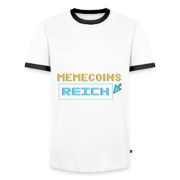 memecoins -> reich - Männer Kontrast-T-Shirt - Weiß/Schwarz - Vorne - AI Model Female 172 light (172cm) & AI Model Male 178 dark (178cm)