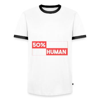 50% Tier 50% Mensch - Männer Kontrast-T-Shirt - Weiß/Schwarz - Vorne - AI Model Female 172 light (172cm) & AI Model Male 178 dark (178cm)