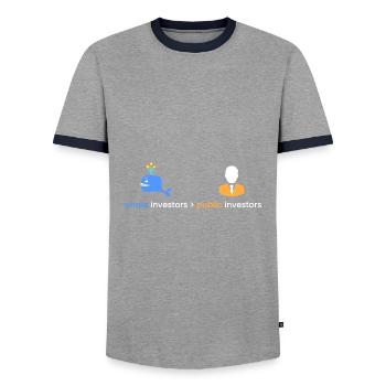 Whale investors > public - Men's Ringer Shirt - grey/navy  - Front - AI Model Female 172 light (172cm) & AI Model Male 178 light (178cm)