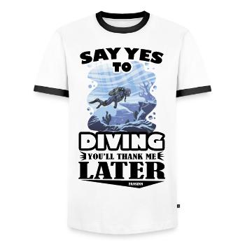 Dive - Men's Ringer Shirt - white/black - Front - AI Model Female 172 light (172cm) & AI Model Male 178 dark (178cm)