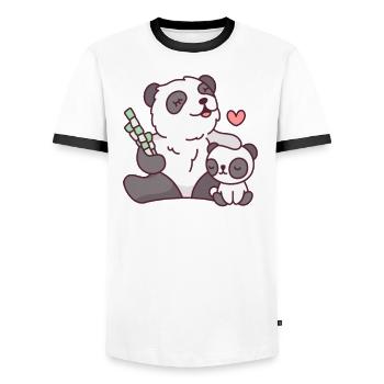 Panda mère panda bébé panda amant bambou - T-shirt contrasté Homme - blanc/noir - Devant - AI Model Female 172 light (172cm) & AI Model Male 178 dark (178cm)