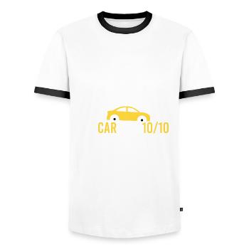 Mein Auto ist eine 10/10 - Männer Kontrast-T-Shirt - Weiß/Schwarz - Vorne - AI Model Female 172 light (172cm) & AI Model Male 178 dark (178cm)