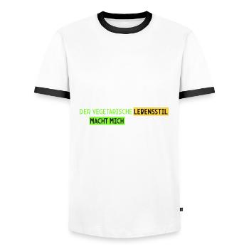 vegetarisch macht mich glücklich - Männer Kontrast-T-Shirt - Weiß/Schwarz - Vorne - AI Model Female 172 light (172cm) & AI Model Male 178 dark (178cm)