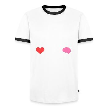 Heart > brain - Men's Ringer Shirt - white/black - Front - AI Model Female 172 light (172cm) & AI Model Male 178 dark (178cm)