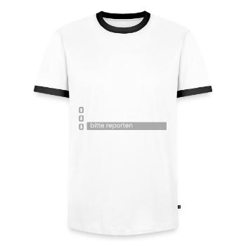 Pls REPORT, mein Team feedet - Männer Kontrast-T-Shirt - Weiß/Schwarz - Vorne - AI Model Female 172 light (172cm) & AI Model Male 178 dark (178cm)