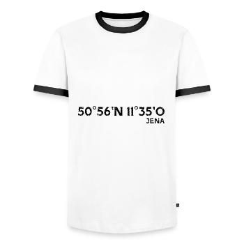 Coordonnées souvenir d’Iéna - T-shirt contrasté Homme - blanc/noir - Devant - AI Model Female 172 light (172cm) & AI Model Male 178 dark (178cm)