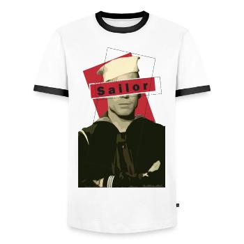 Sailor - Men's Ringer Shirt - white/black - Front - AI Model Female 172 light (172cm) & AI Model Male 178 dark (178cm)