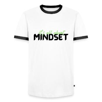 motivation quote it's all about Mindset typography - Men's Ringer Shirt - white/black - Front - AI Model Female 172 light (172cm) & AI Model Male 178 dark (178cm)