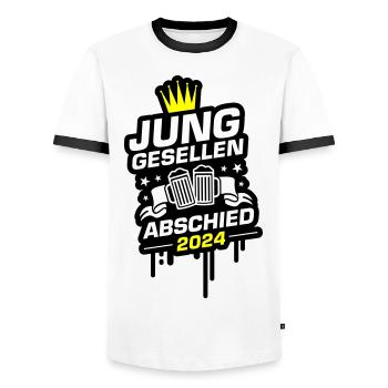 Junggesellen Abschied 2024 - Männer Kontrast-T-Shirt - Weiß/Schwarz - Vorne - AI Model Female 172 light (172cm) & AI Model Male 178 dark (178cm)