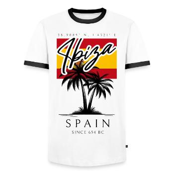 Ibiza Spain Palm Trees Flag Travel Souvenir - Men's Ringer Shirt - white/black - Front - AI Model Female 172 light (172cm) & AI Model Male 178 dark (178cm)
