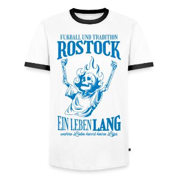 Rostock Tradition Fußball Geschenk - Männer Kontrast-T-Shirt - Weiß/Schwarz - Vorne - AI Model Female 172 light (172cm) & AI Model Male 178 dark (178cm)