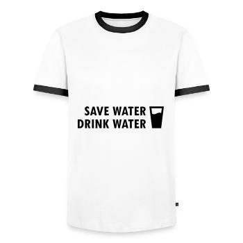 Économisez de l'eau, buvez de l'eau (verre avec de l'eau) - T-shirt contrasté Homme - blanc/noir - Devant - AI Model Female 172 light (172cm) & AI Model Male 178 dark (178cm)