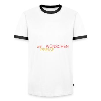 Bald wünscht man sich die Preise - Männer Kontrast-T-Shirt - Weiß/Schwarz - Vorne - AI Model Female 172 light (172cm) & AI Model Male 178 dark (178cm)