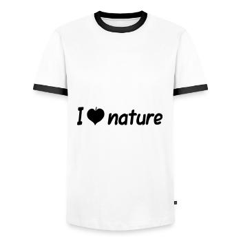★ Designfarben änderbar ★ I love nature (Blatt) - Männer Kontrast-T-Shirt - Weiß/Schwarz - Vorne - AI Model Female 172 light (172cm) & AI Model Male 178 dark (178cm)