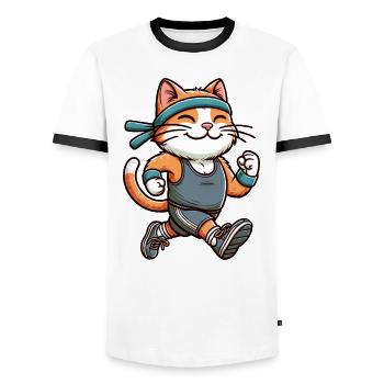 Cat Jogging Marathon Running Fun - Men's Ringer Shirt - white/black - Front - AI Model Female 172 light (172cm) & AI Model Male 178 dark (178cm)