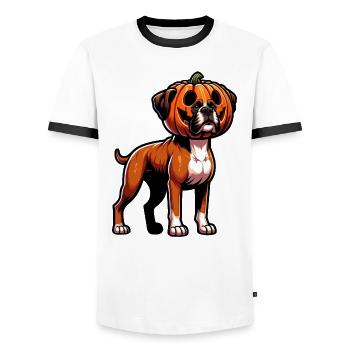 Halloween Boxer Hund Kürbis Cartoon Süß - Männer Kontrast-T-Shirt - Weiß/Schwarz - Vorne - AI Model Female 172 light (172cm) & AI Model Male 178 dark (178cm)