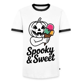 Halloweenkürbis mit Eiscreme - Men's Ringer Shirt - white/black - Front - AI Model Female 172 light (172cm) & AI Model Male 178 dark (178cm)