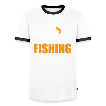 Lucky Fishing - Men's Ringer Shirt - white/black - Front - AI Model Female 172 light (172cm) & AI Model Male 178 dark (178cm)