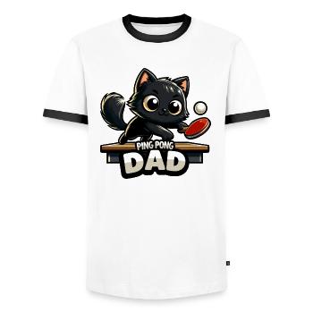Table Tennis Katze Pingpong Black Cat Dad Outfit - T-shirt contrasté Homme - blanc/noir - Devant - AI Model Female 172 light (172cm) & AI Model Male 178 dark (178cm)