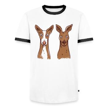 Podenco Canario Ibicenco galgos Humour Canario - T-shirt contrasté Homme - blanc/noir - Devant - AI Model Female 172 light (172cm) & AI Model Male 178 dark (178cm)