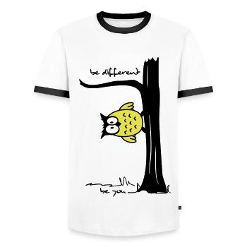 Owl sur l'arbre "be different, be you" - T-shirt contrasté Homme - blanc/noir - Devant - AI Model Female 172 light (172cm) & AI Model Male 178 dark (178cm)