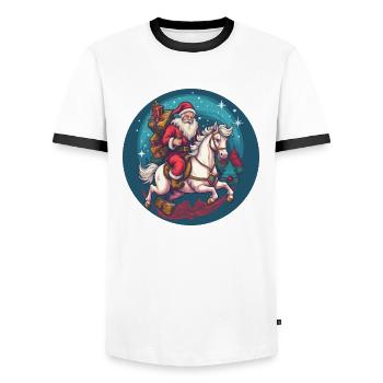 Weihnachtsmann auf Pferd Winter Sunset - Männer Kontrast-T-Shirt - Weiß/Schwarz - Vorne - AI Model Female 172 light (172cm) & AI Model Male 178 dark (178cm)
