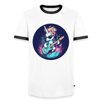 Coole Einhorn-Gitarren-Rocker - Männer Kontrast-T-Shirt - Weiß/Schwarz - Vorne - AI Model Female 172 light (172cm) & AI Model Male 178 dark (178cm)
