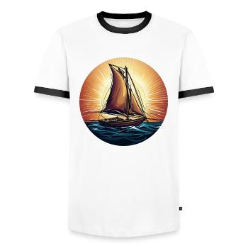 Sailing ship in the sunset - Men's Ringer Shirt - white/black - Front - AI Model Female 172 light (172cm) & AI Model Male 178 dark (178cm)
