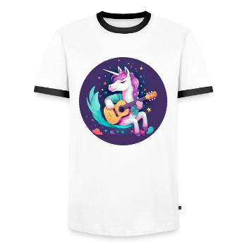 Unicorn Guitar Sunset - Men's Ringer Shirt - white/black - Front - AI Model Female 172 light (172cm) & AI Model Male 178 dark (178cm)