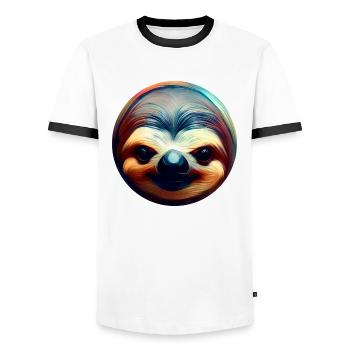 Colorful Abstract Sloth, Creative Animal Design - Men's Ringer Shirt - white/black - Front - AI Model Female 172 light (172cm) & AI Model Male 178 dark (178cm)