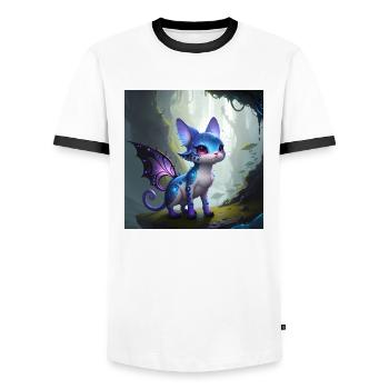 Chat extraterrestre avec des ailes, Fantastique - T-shirt contrasté Homme - blanc/noir - Devant - AI Model Female 172 light (172cm) & AI Model Male 178 dark (178cm)