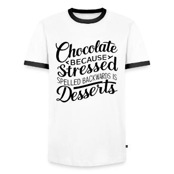 Chocolate Desserts Stress Funny Dessert Quote - Men's Ringer Shirt - white/black - Front - AI Model Female 172 light (172cm) & AI Model Male 178 dark (178cm)