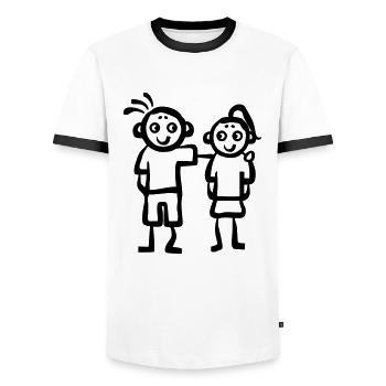 Enfants relation d'amitié fratrie couple - T-shirt contrasté Homme - blanc/noir - Devant - AI Model Female 172 light (172cm) & AI Model Male 178 dark (178cm)