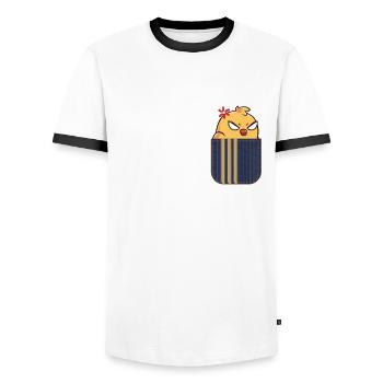 Anime Shirt Bag printed Chest Bags Design - Men's Ringer Shirt - white/black - Front - AI Model Female 172 light (172cm) & AI Model Male 178 dark (178cm)