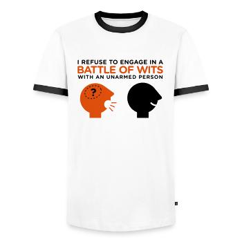 In the intelligence contest you re unarmed! - Men's Ringer Shirt - white/black - Front - AI Model Female 172 light (172cm) & AI Model Male 178 dark (178cm)