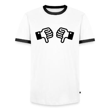 Thumbs down / pouces vers le bas (2) - T-shirt contrasté Homme - blanc/noir - Devant - AI Model Female 172 light (172cm) & AI Model Male 178 dark (178cm)