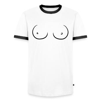 Boobs T-Shirt Gift Idea Christmas Funny Fun - Men's Ringer Shirt - white/black - Front - AI Model Female 172 light (172cm) & AI Model Male 178 dark (178cm)