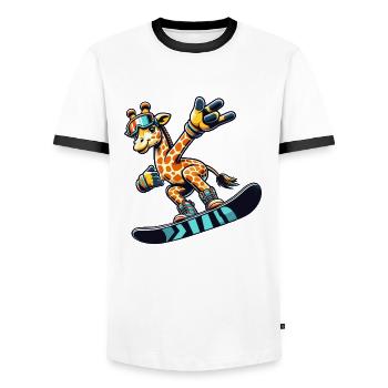 Cool giraffe on the snowboard - Men's Ringer Shirt - white/black - Front - AI Model Female 172 light (172cm) & AI Model Male 178 dark (178cm)