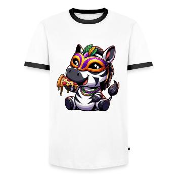 Mardi Gras Zebra Pizza Salami T-shirt de fête - T-shirt contrasté Homme - blanc/noir - Devant - AI Model Female 172 light (172cm) & AI Model Male 178 dark (178cm)