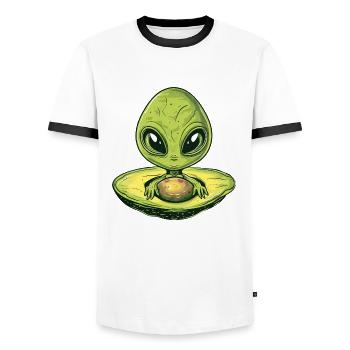 Cooler Alien Avocado mit Sonnenbrille & UFO Design - Männer Kontrast-T-Shirt - Weiß/Schwarz - Vorne - AI Model Female 172 light (172cm) & AI Model Male 178 dark (178cm)